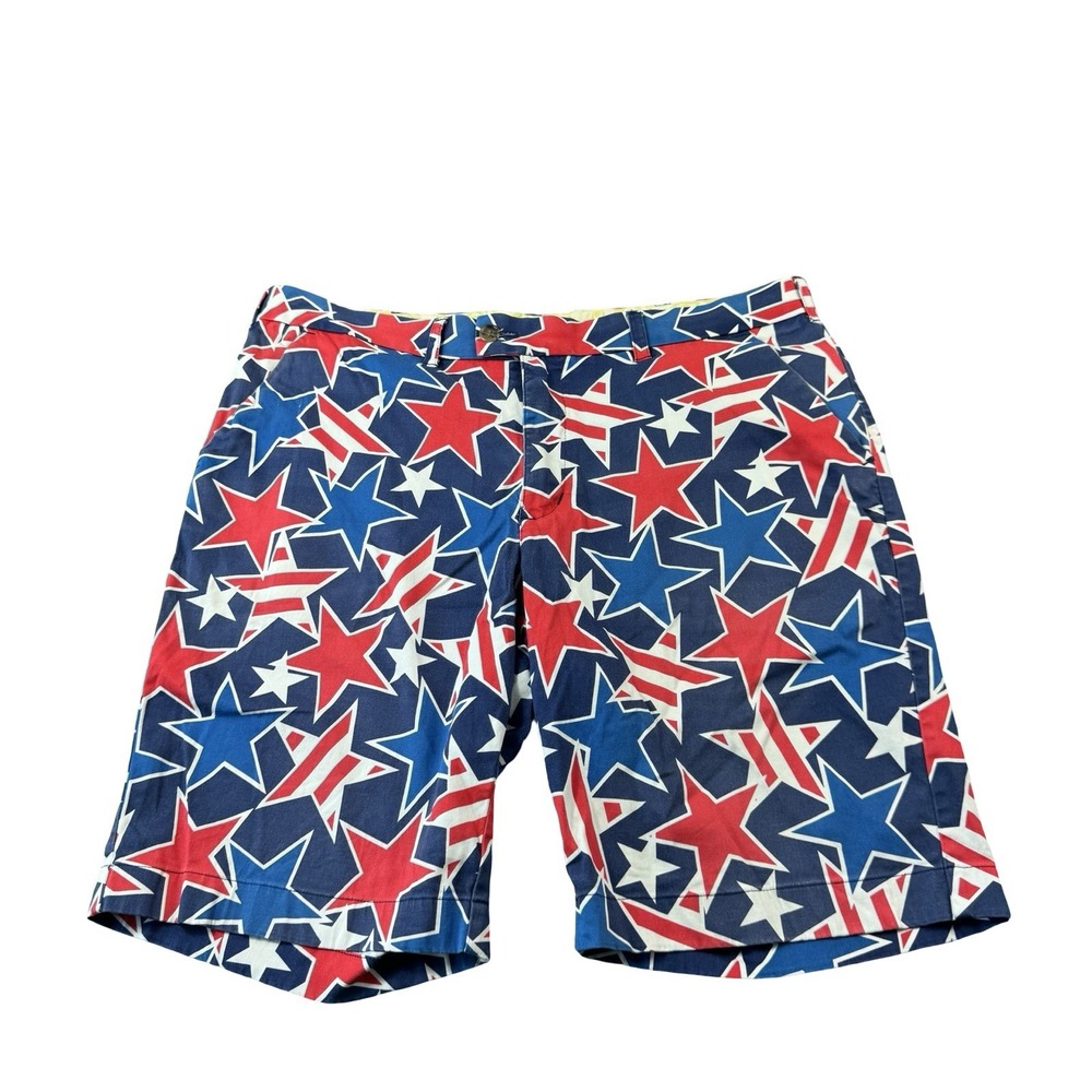 Loudmouth Golf Mens Red Blue Star AOP Cotton Stretch Chino Golf Shorts Size 38